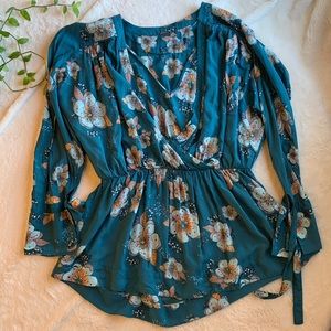 Free People Teal Floral Tunic Mini Dress